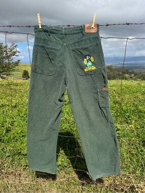 Y2K 90s Butter Goods Baggie green Corduroy Pants embroidered carpenter FLAWS 28
